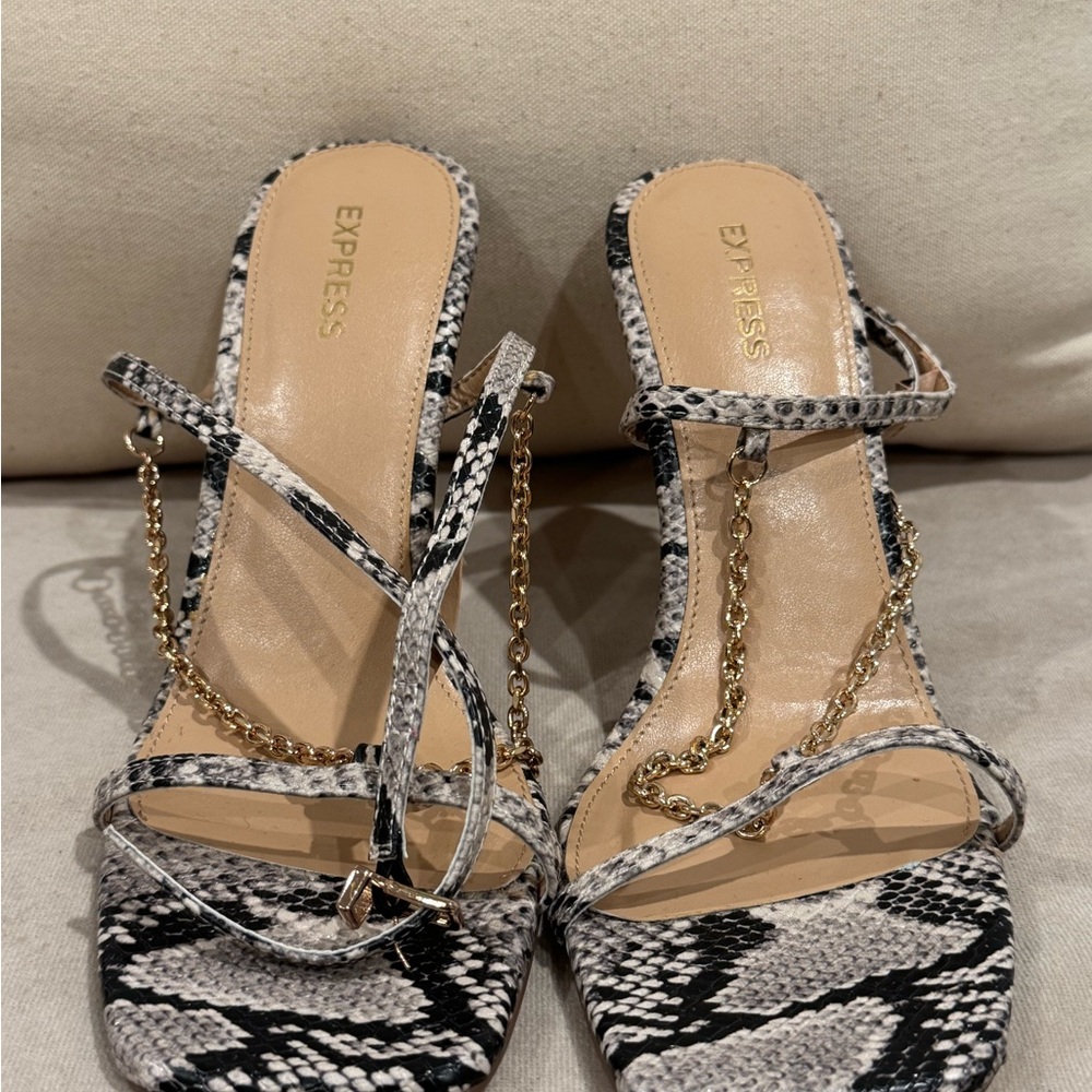 Express Black and Gold Women's Strappy Heels